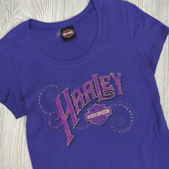 Vintage Harley Davidson Women’s Small Purple Pink Embellished Shirt Short Sleeve - Picture 5 of 7